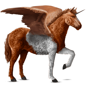 winged riding unicorn curly chestnut tobiano